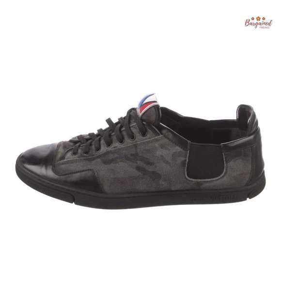 Authentic Louis Vuitton Camouflage Suede & Black Leather Slalom Low Top Sneakers - Picture 1 of 14